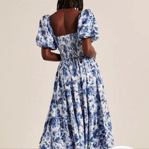 abercrombie ruched puff sleeve midi dress